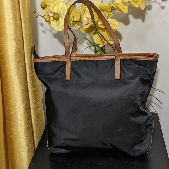 Michael Kors Purse Black Nylon Leather Trim Tote Shopper Multiple Pockets - Picture 3 of 15